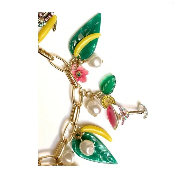 NWT Betsey Johnson💋ISLAND TIME HULA Gold Tone Stone/Faux Pearl Toggle Bracelet - Picture 7 of 9